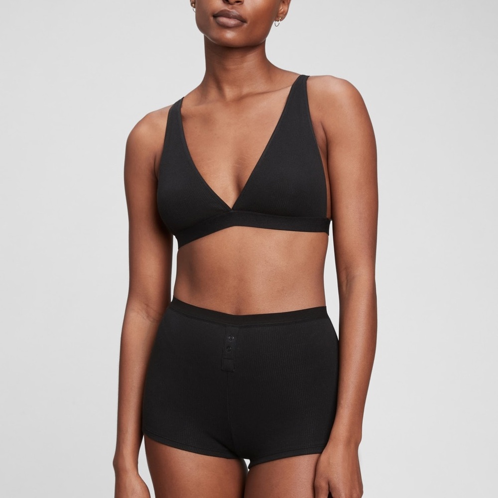 Gap Body Black Ribbed Bralette Plunge,‎ Size Small